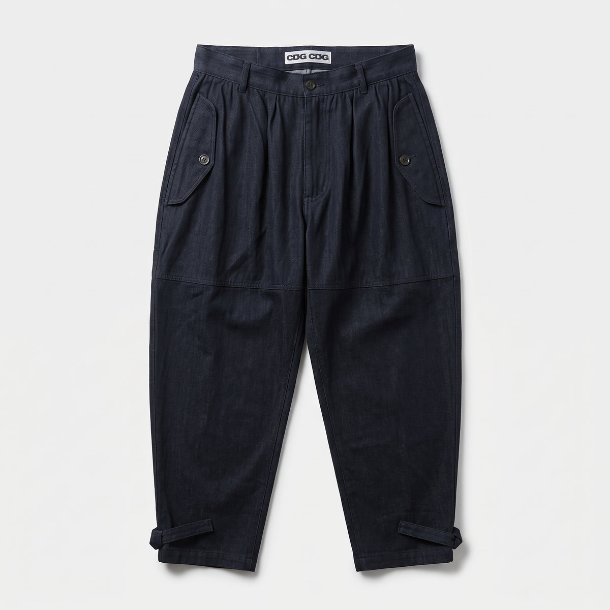 Pleated Cropped Dark Denim Trousers