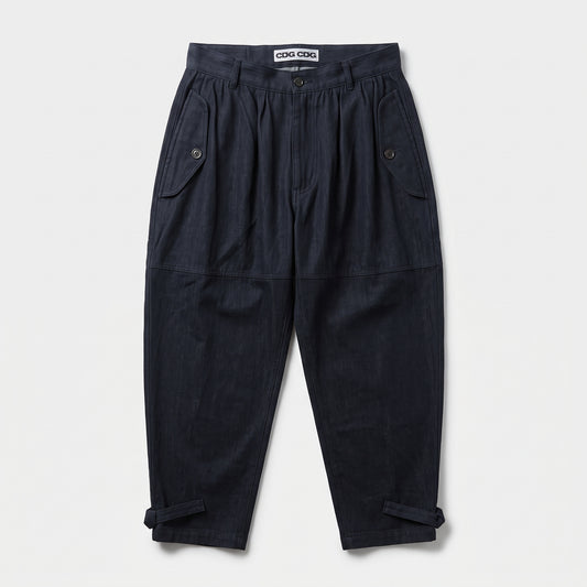 Pleated Cropped Dark Denim Trousers