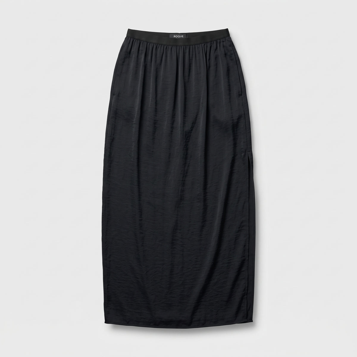Sleek Black Satin Midi Skirt