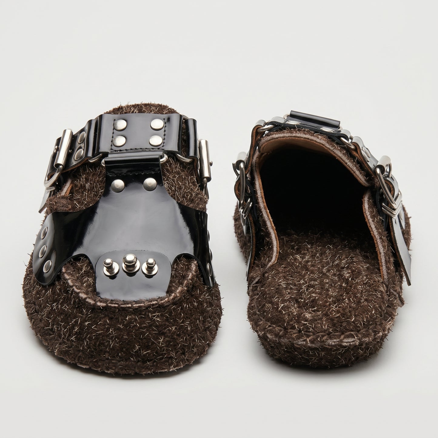 Buckled Shearling Statement Mules