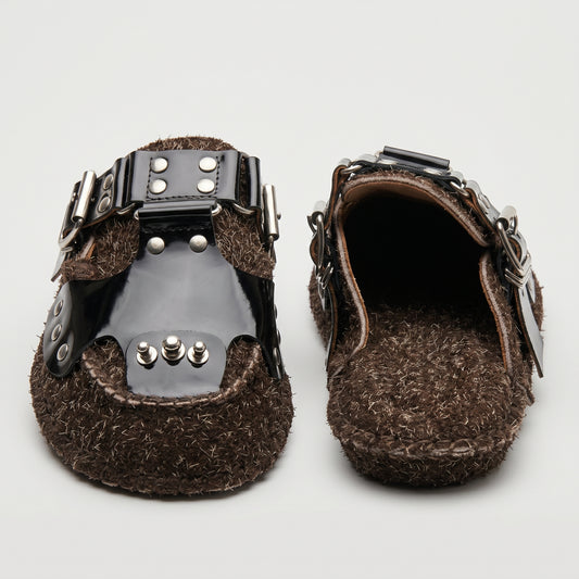 Buckled Shearling Statement Mules