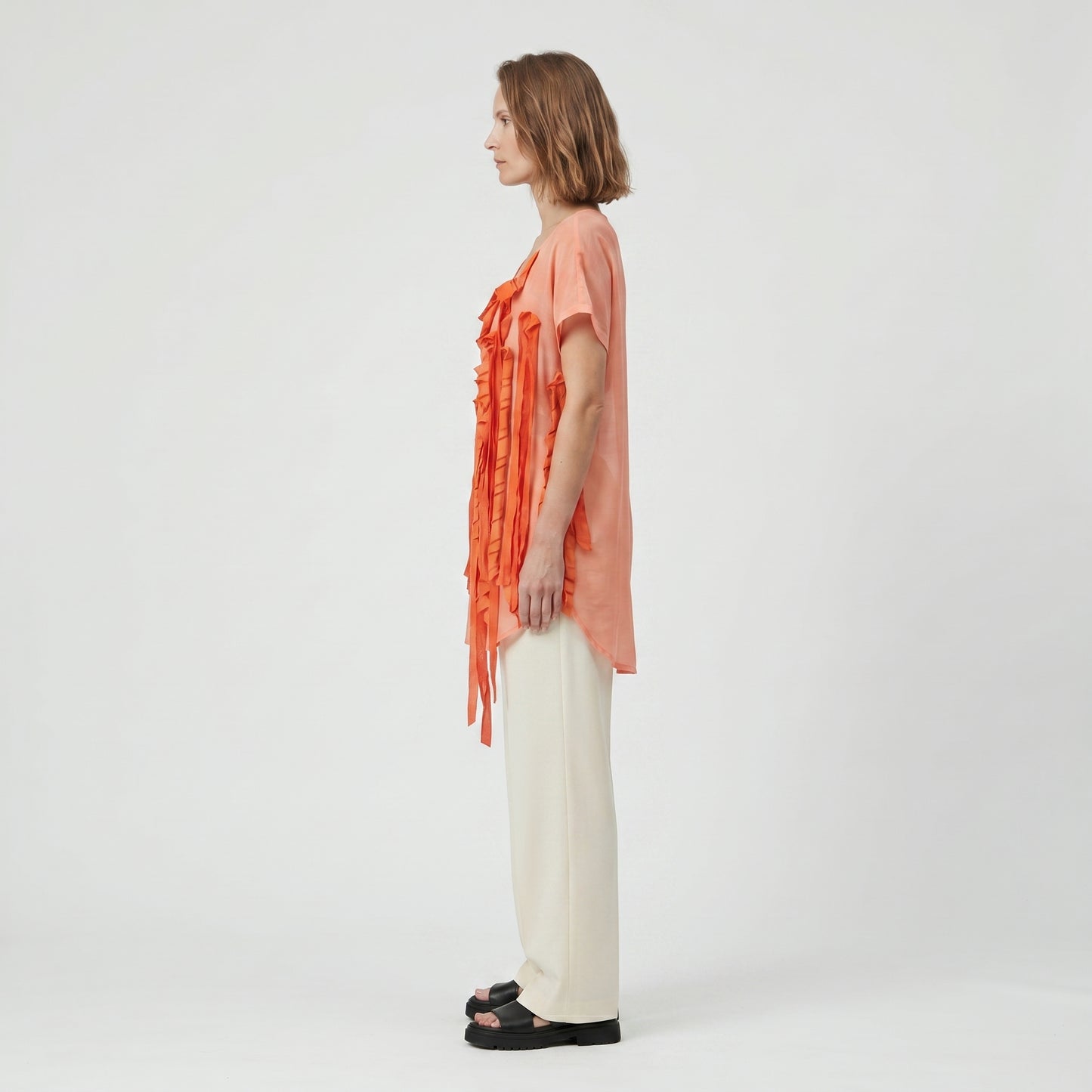 Orange Ribbon Fringed Sheer Top