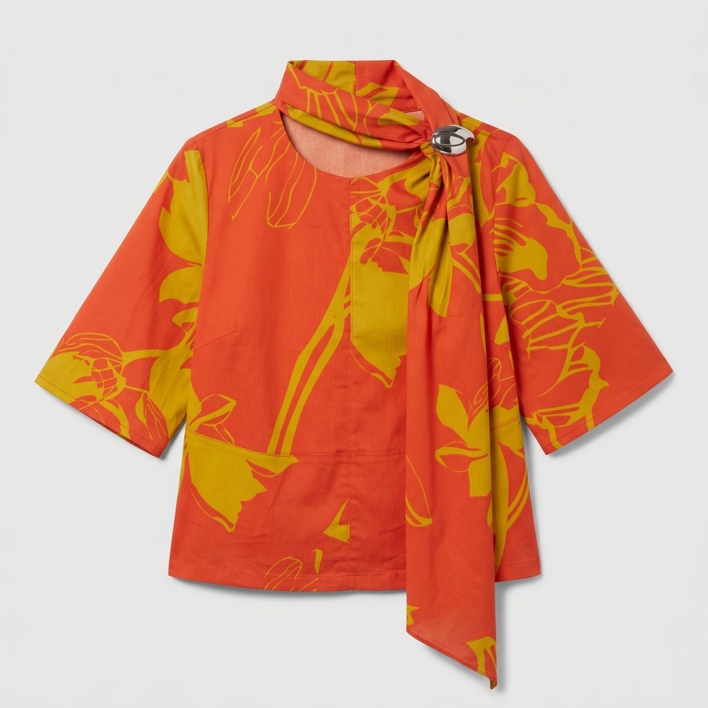 Floral Draped High-Neck Blouse