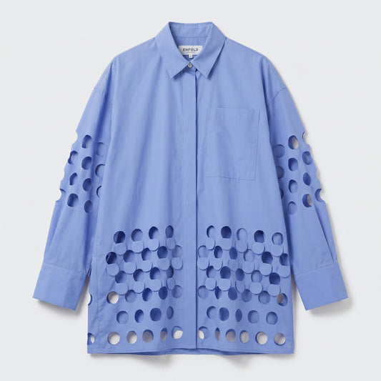 Perforated Cotton Oversized Shirt