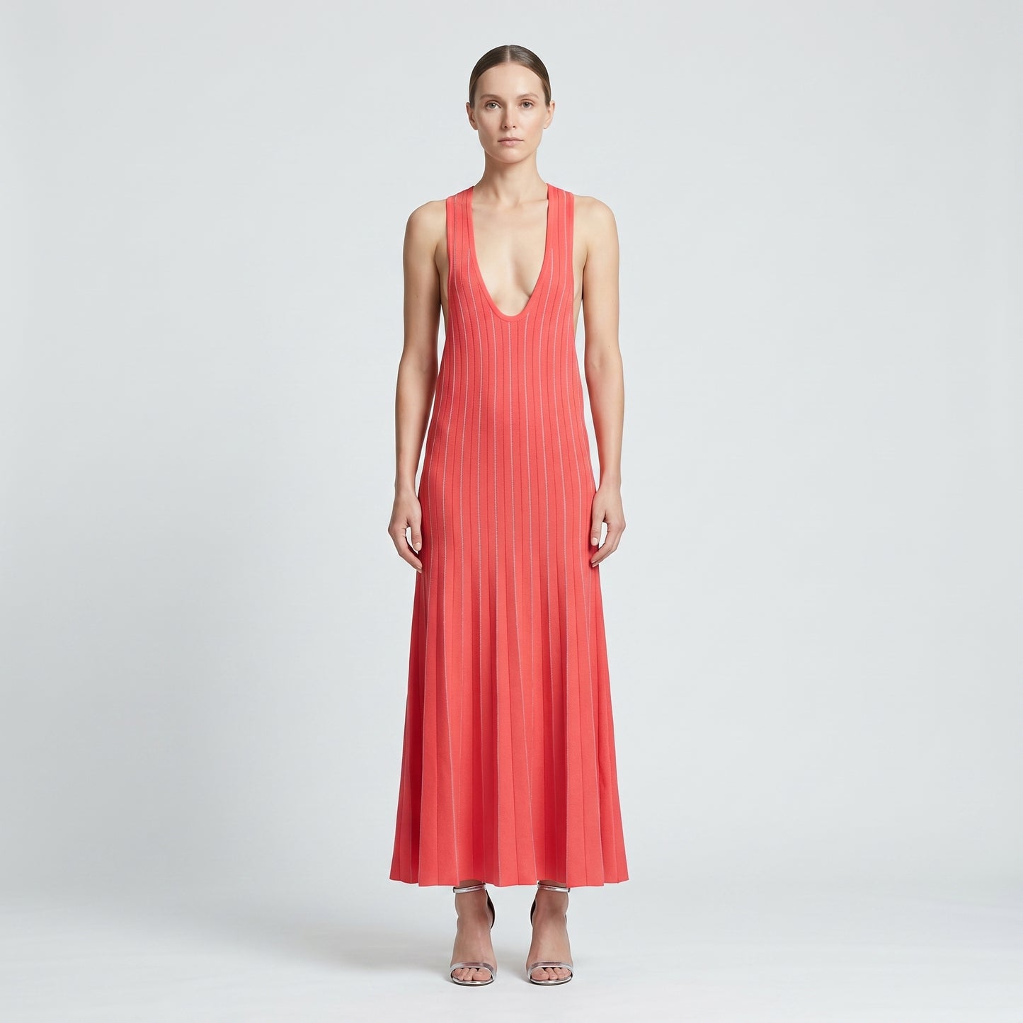 Coral Ribbed Knit Dress