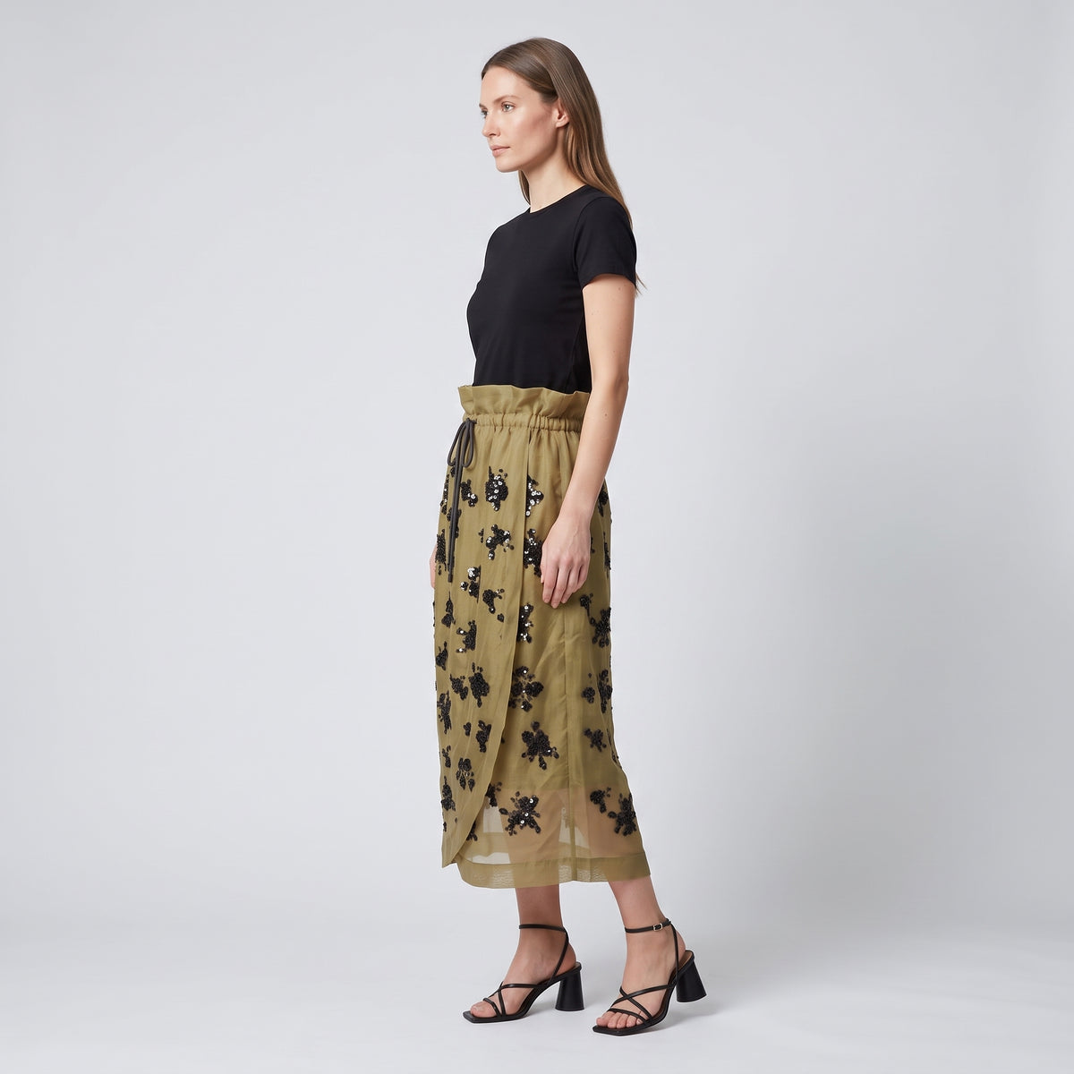 Embellished Sheer Midi Skirt