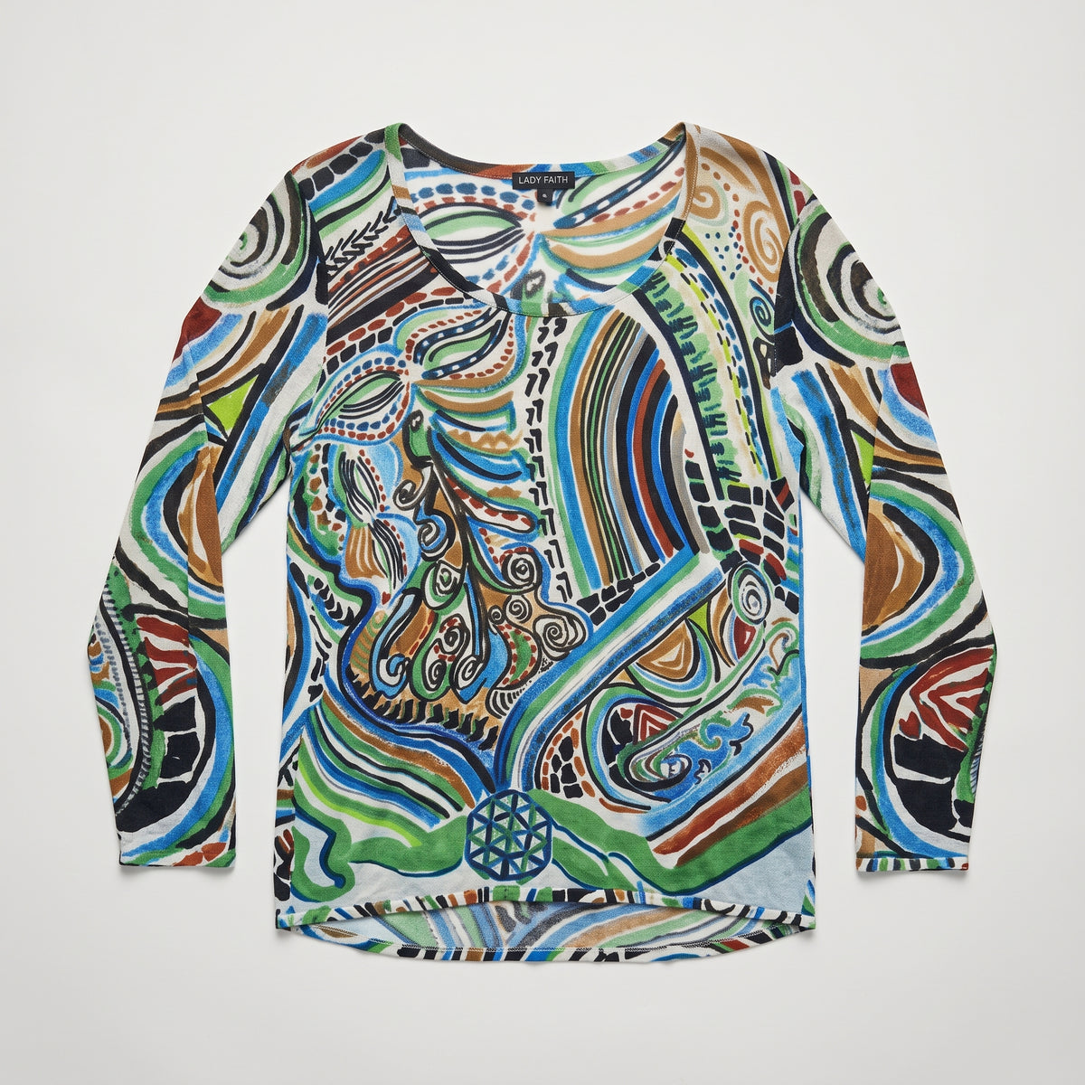 Abstract Print Viscose Long-Sleeve Top