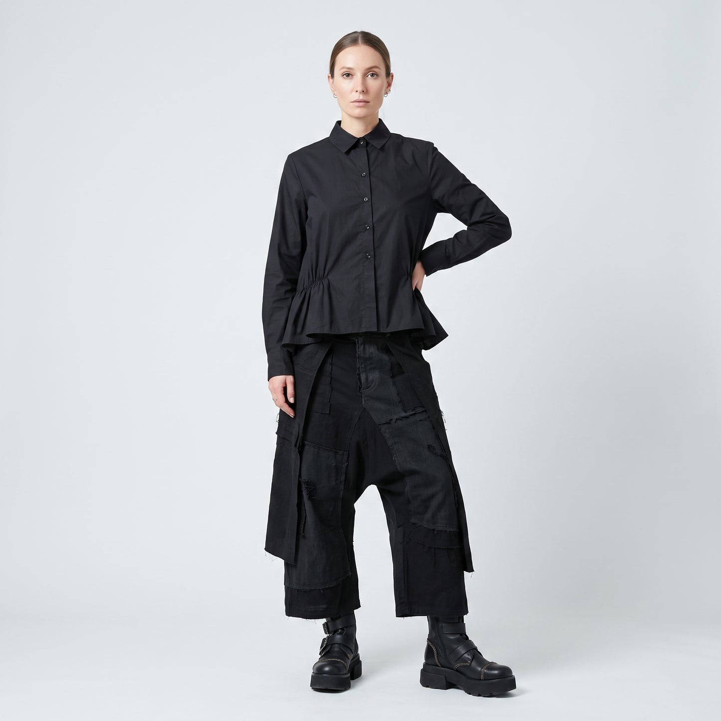 Black Peplum Cotton Shirt