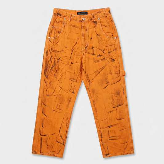 Distressed Orange Denim Trousers