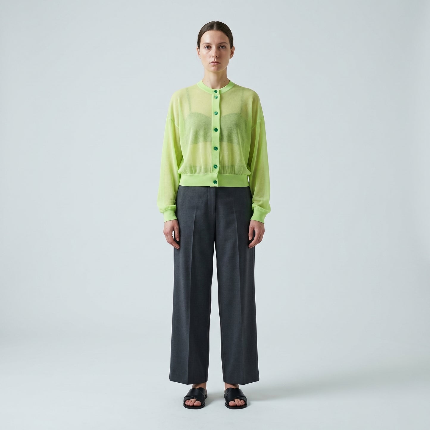 Sheer Lime Green Knit Cardigan