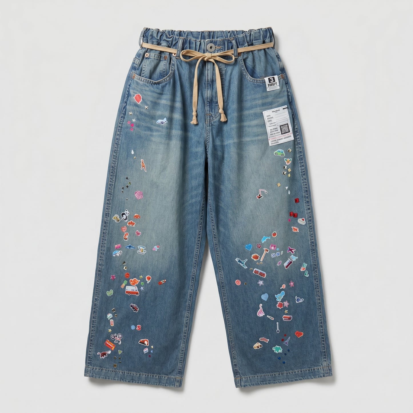 Embroidered Wide-Leg Denim Trousers