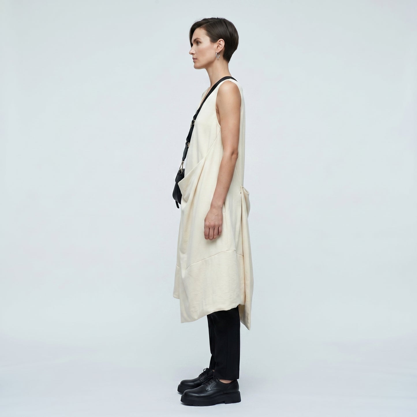Asymmetric Sleeveless Cream Dress