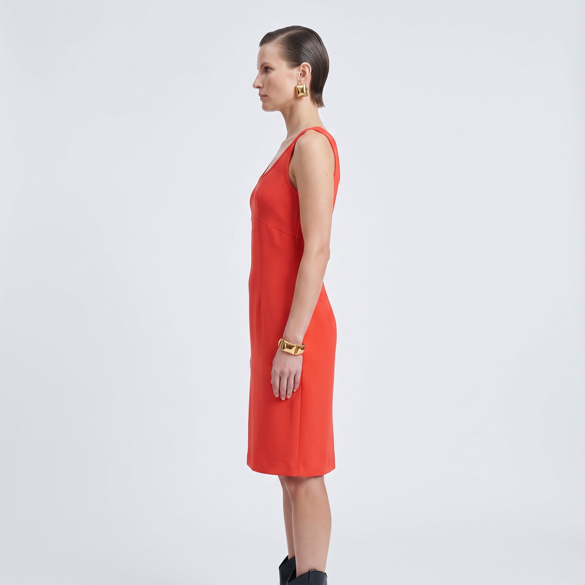 Sleeveless Tailored Red Sheath Dress