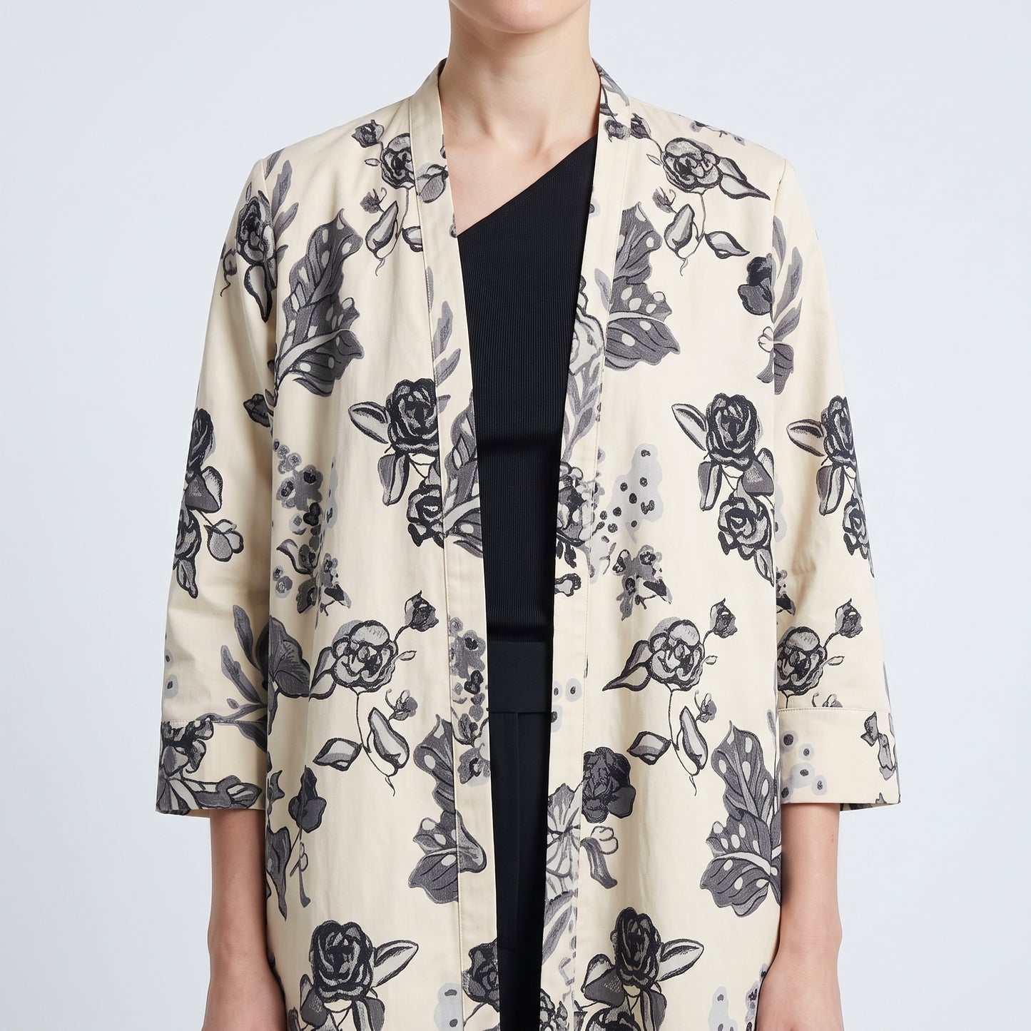 Floral Print Long Open Coat
