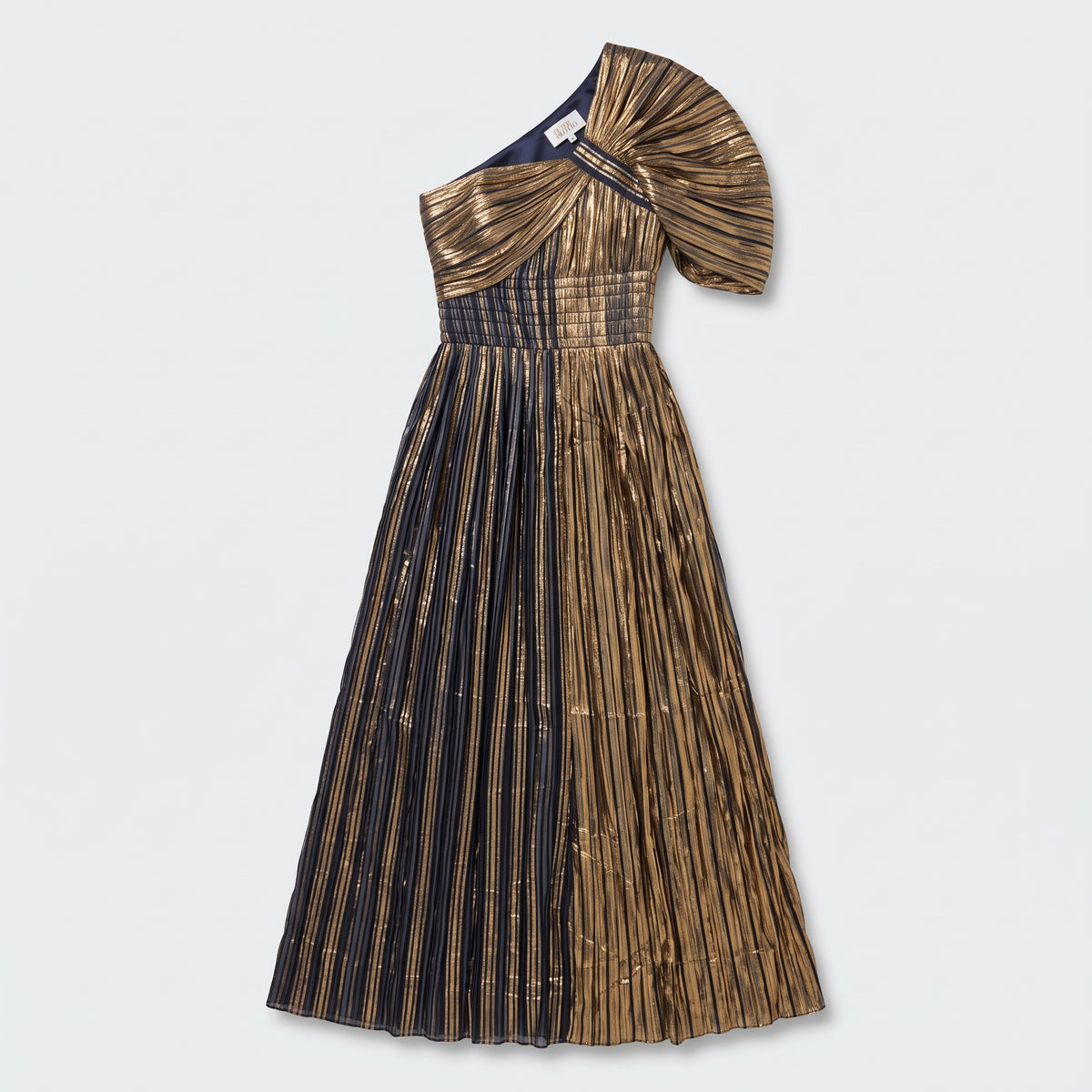 Metallic Pleated One-Shoulder Dress