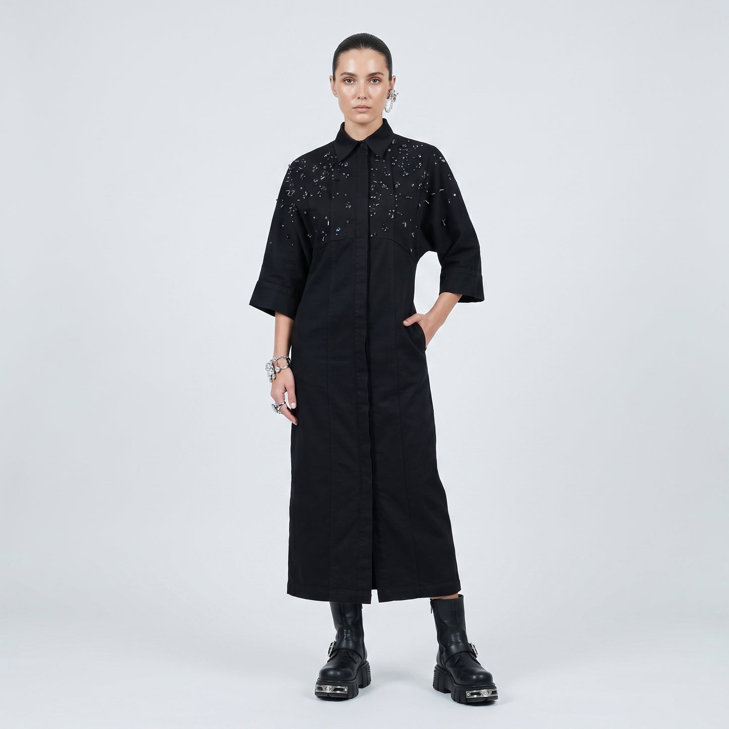 Embellished Structured Black Shirt