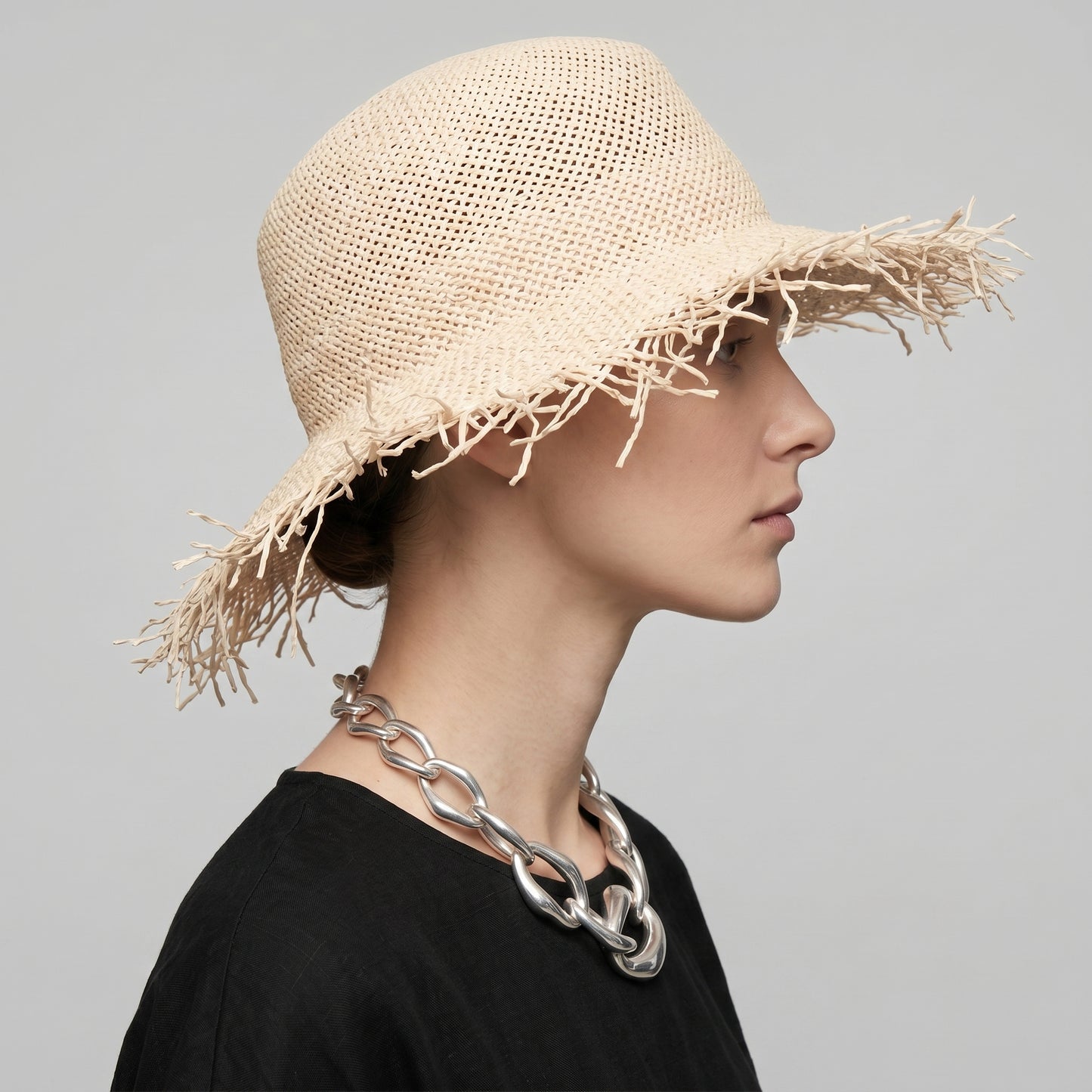 Frayed Brim Straw Fedora Hat