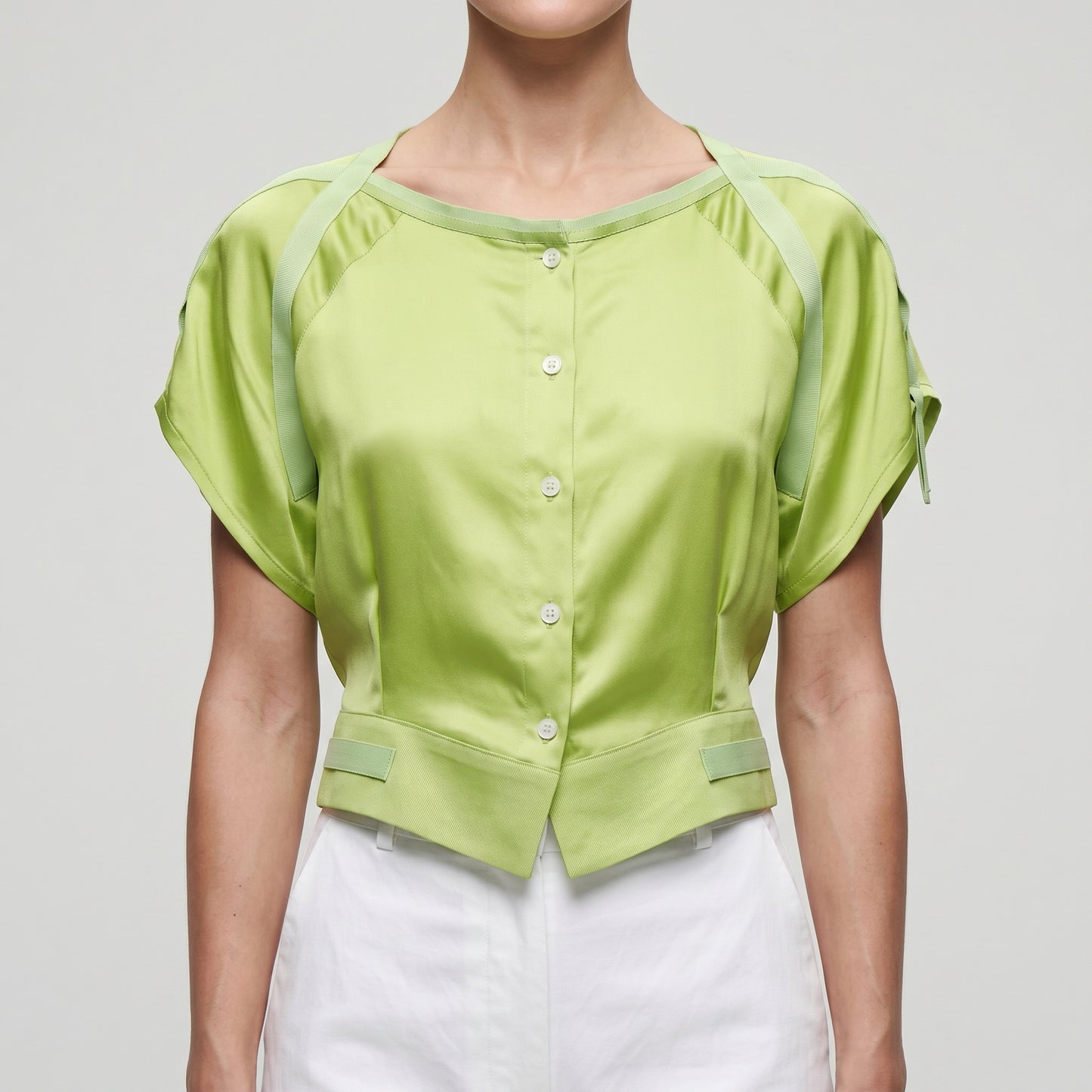 Vibrant Lime Satin Buttoned Top