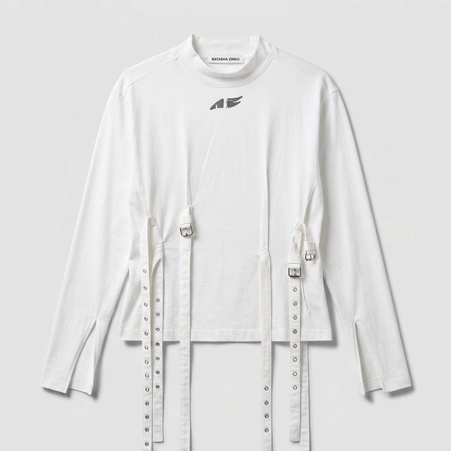 Buckled Detail Cotton Long-Sleeve Top