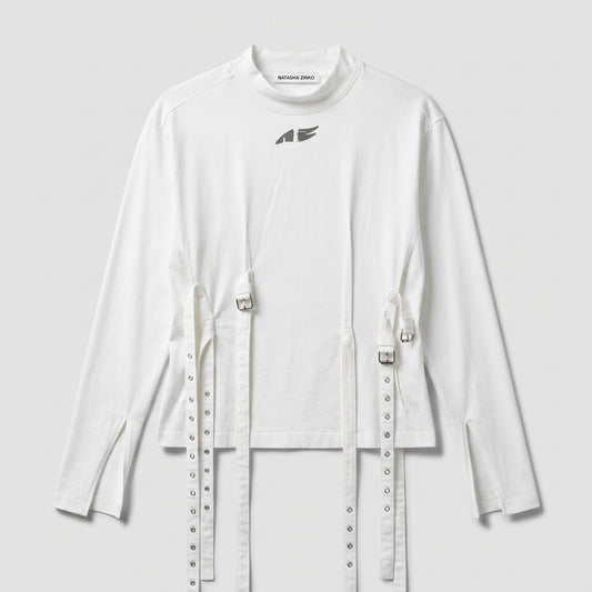 Buckled Detail Cotton Long-Sleeve Top