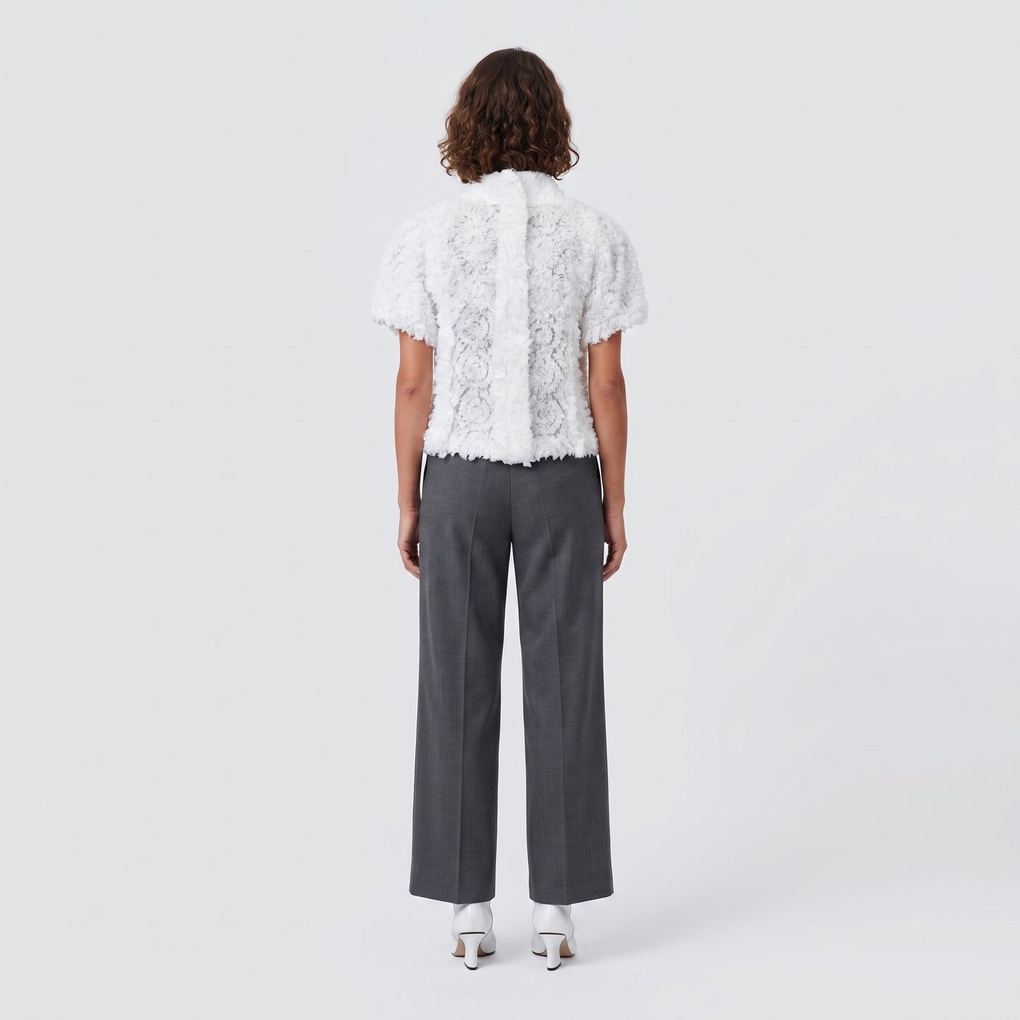 Textured Double-Breasted White Jacket