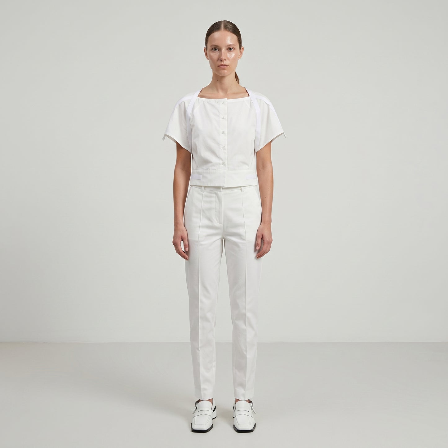 Minimalist White Buttoned Cropped Top