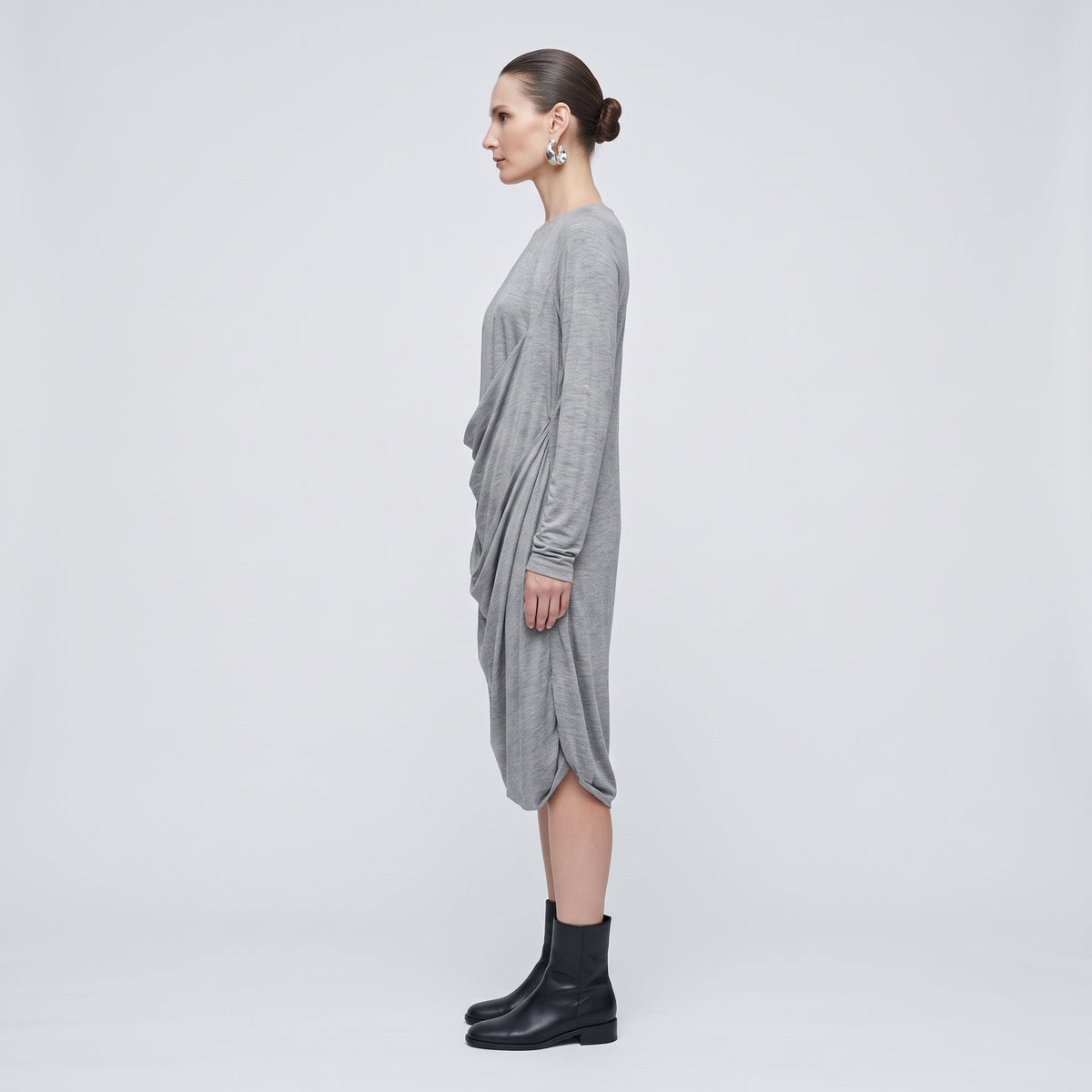 Draped Grey Jersey Mini Dress