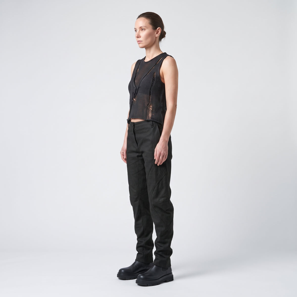 Architectural Black Curved Trousers