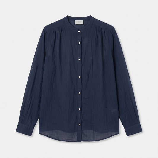 Elegant Navy Button-Down Blouse