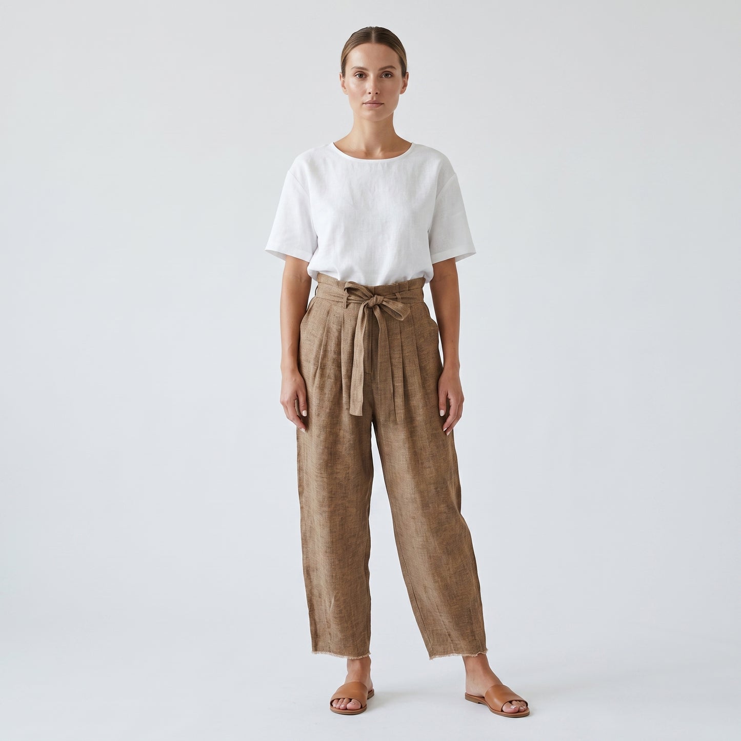 High-Waisted Linen Tie Trousers
