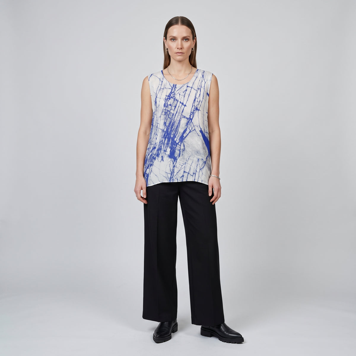 Marble Print Sleeveless Silk Top