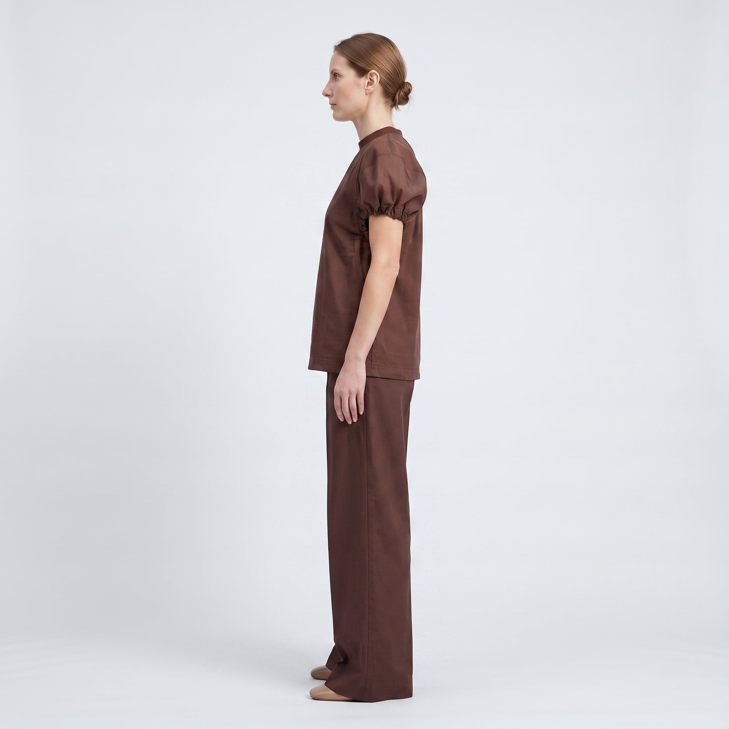 Sheer Panel Puff Sleeve Top