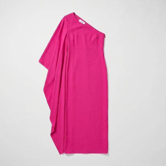 Fuchsia One-Shoulder Draped Dress