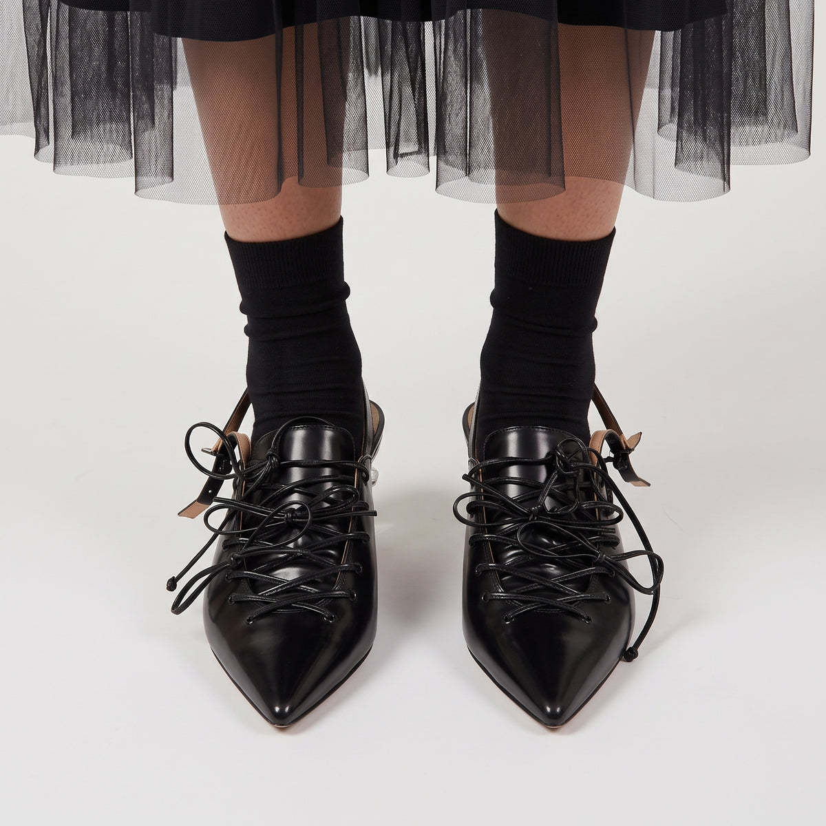 Patent Lace-Up Slingback Pumps