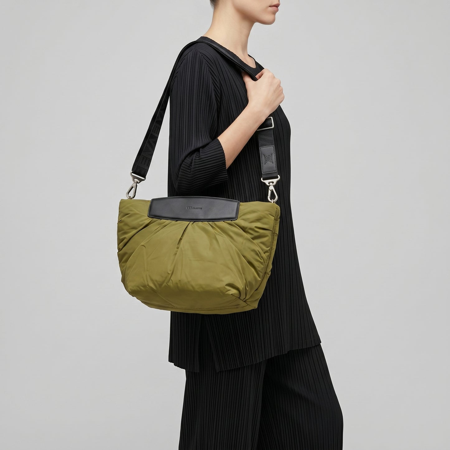 Olive Padded Nylon Clutch