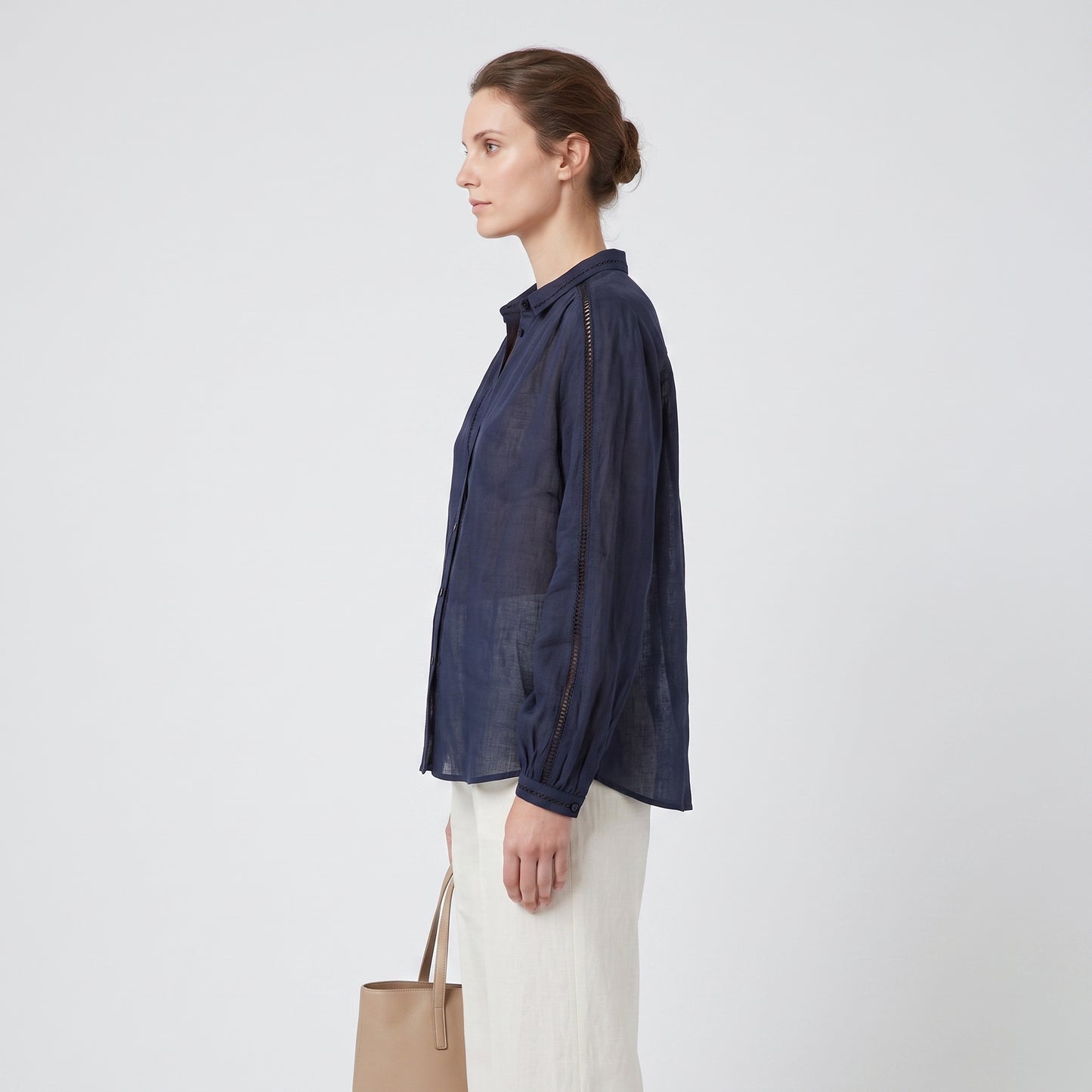 Navy Lace Trim Linen Shirt