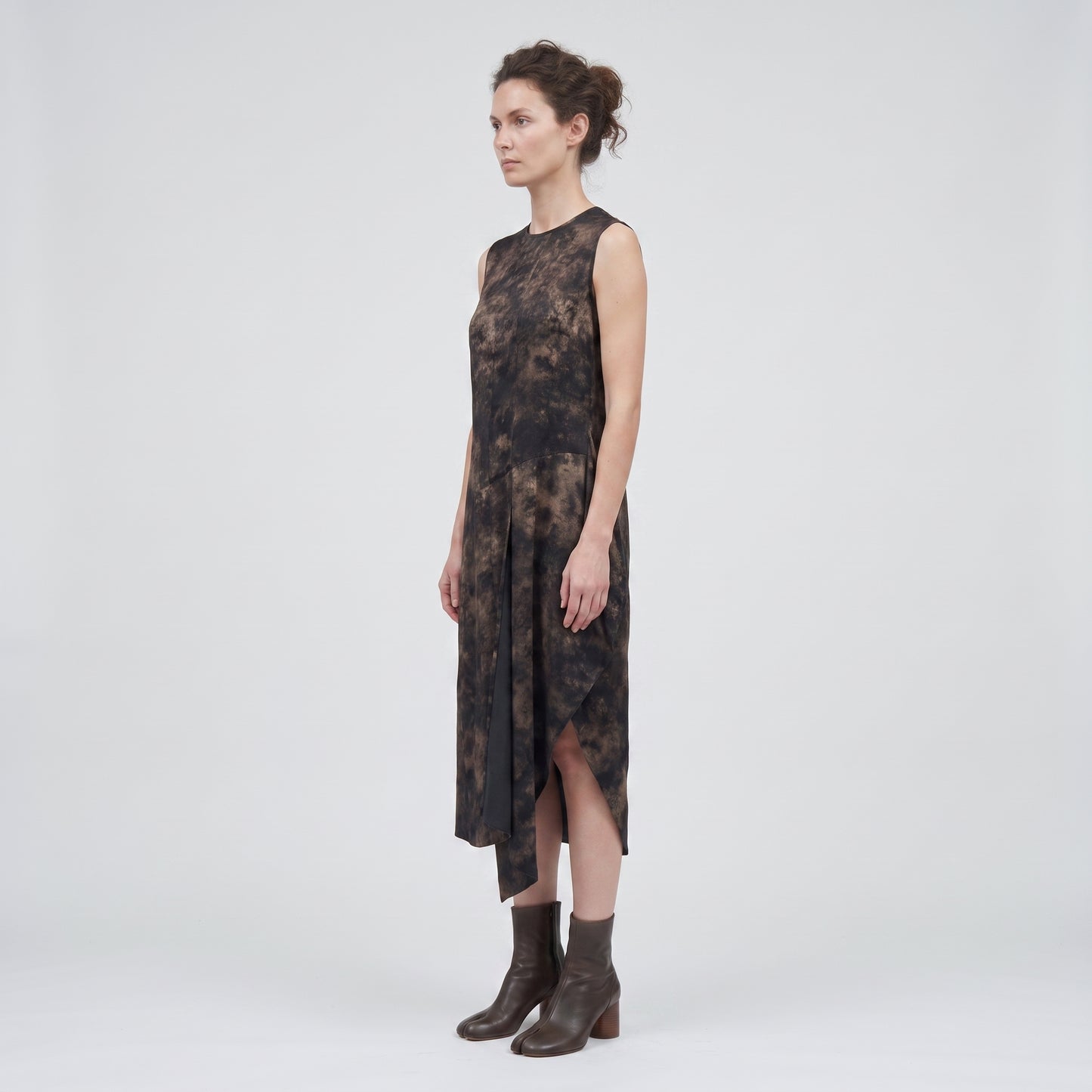 Abstract Print Asymmetric Midi Dress