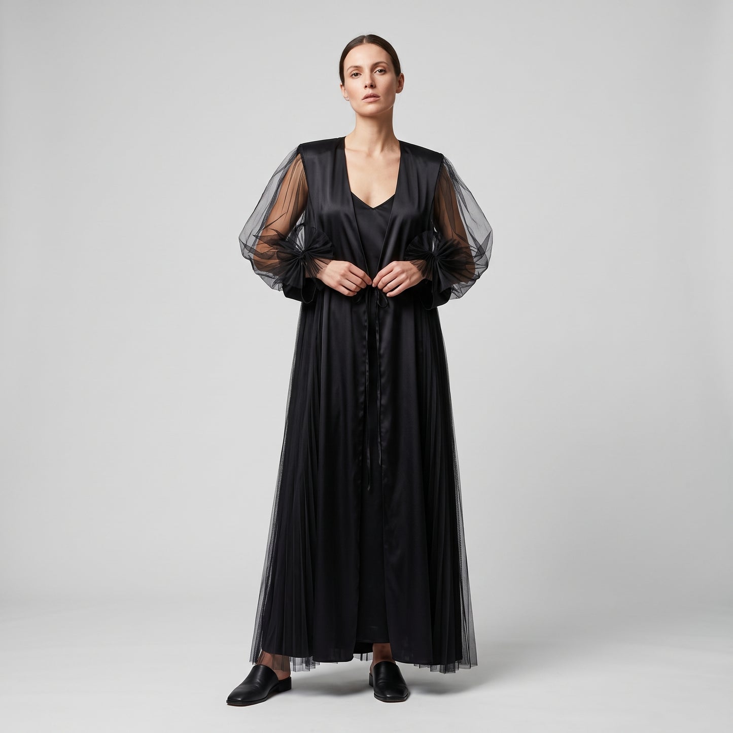 Pleated Tulle Sheer Overlay