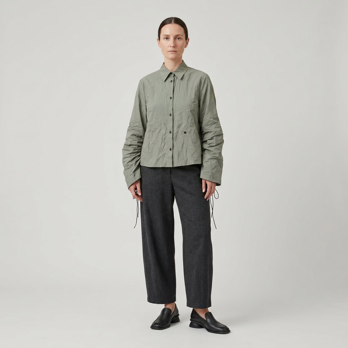 Crinkled Ruched Sleeve Shirt