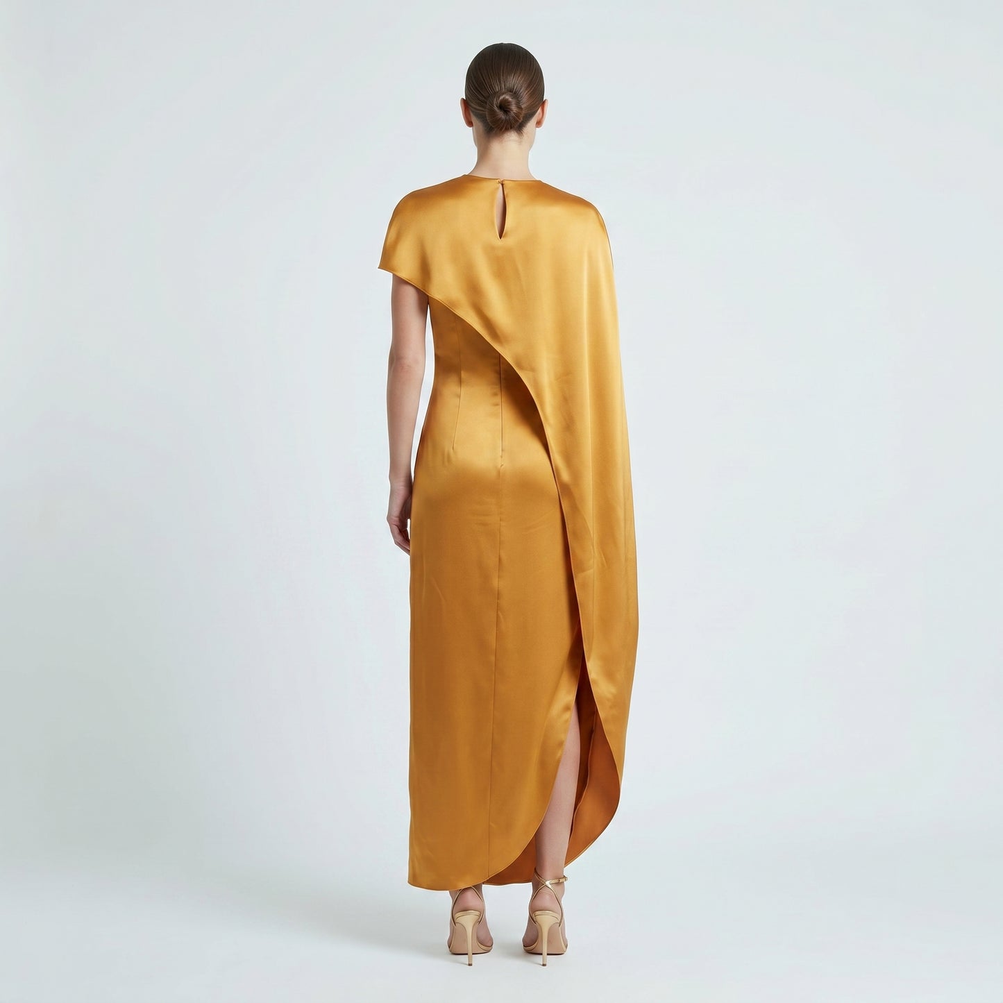 Asymmetric Draped Satin Midi Dress