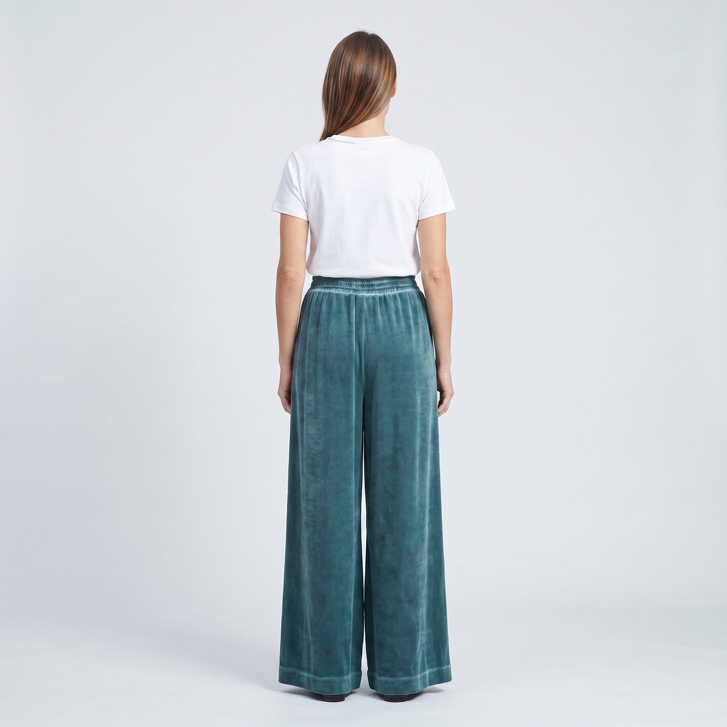 Teal Velvet Wide-Leg Trousers