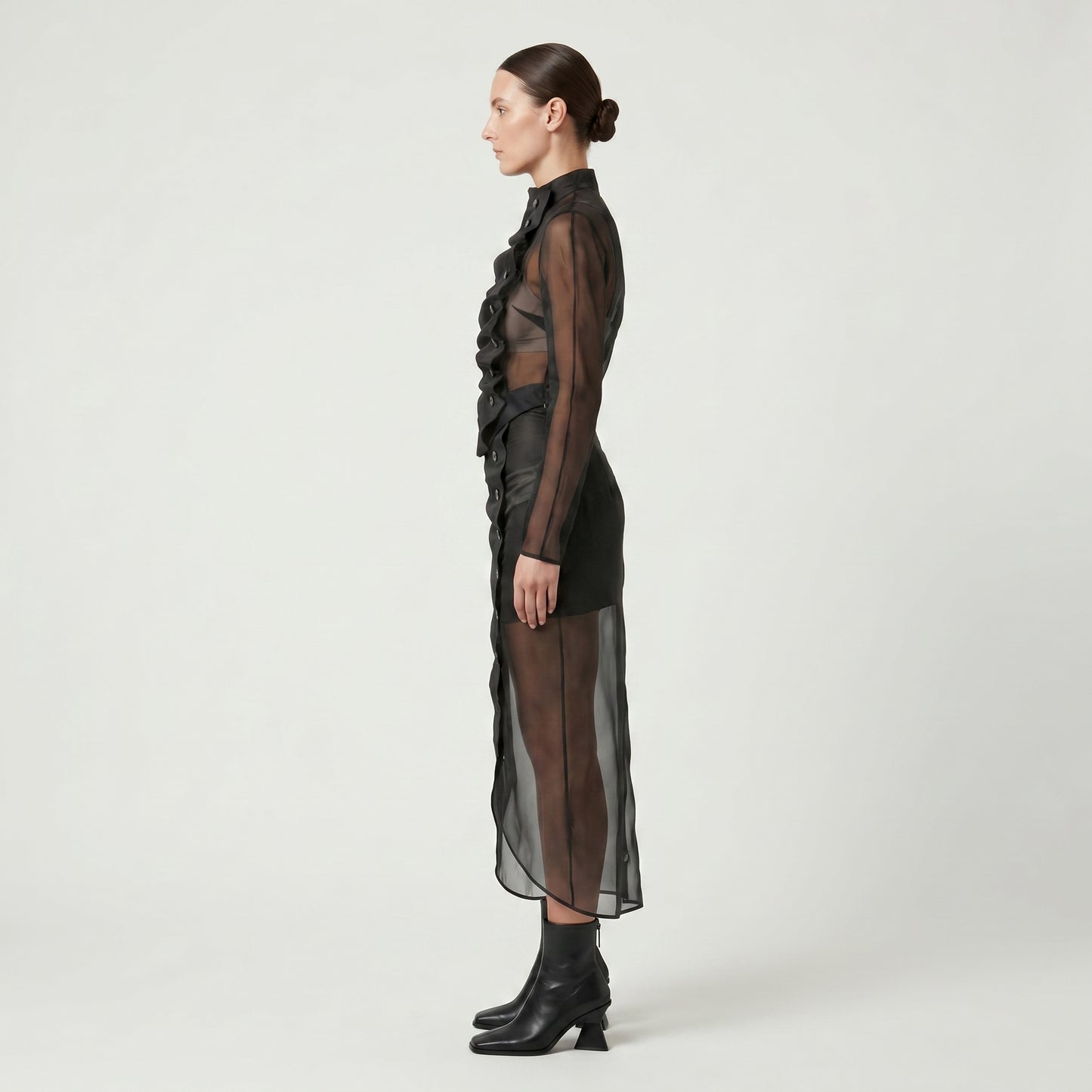 Asymmetric Sheer Midi Skirt
