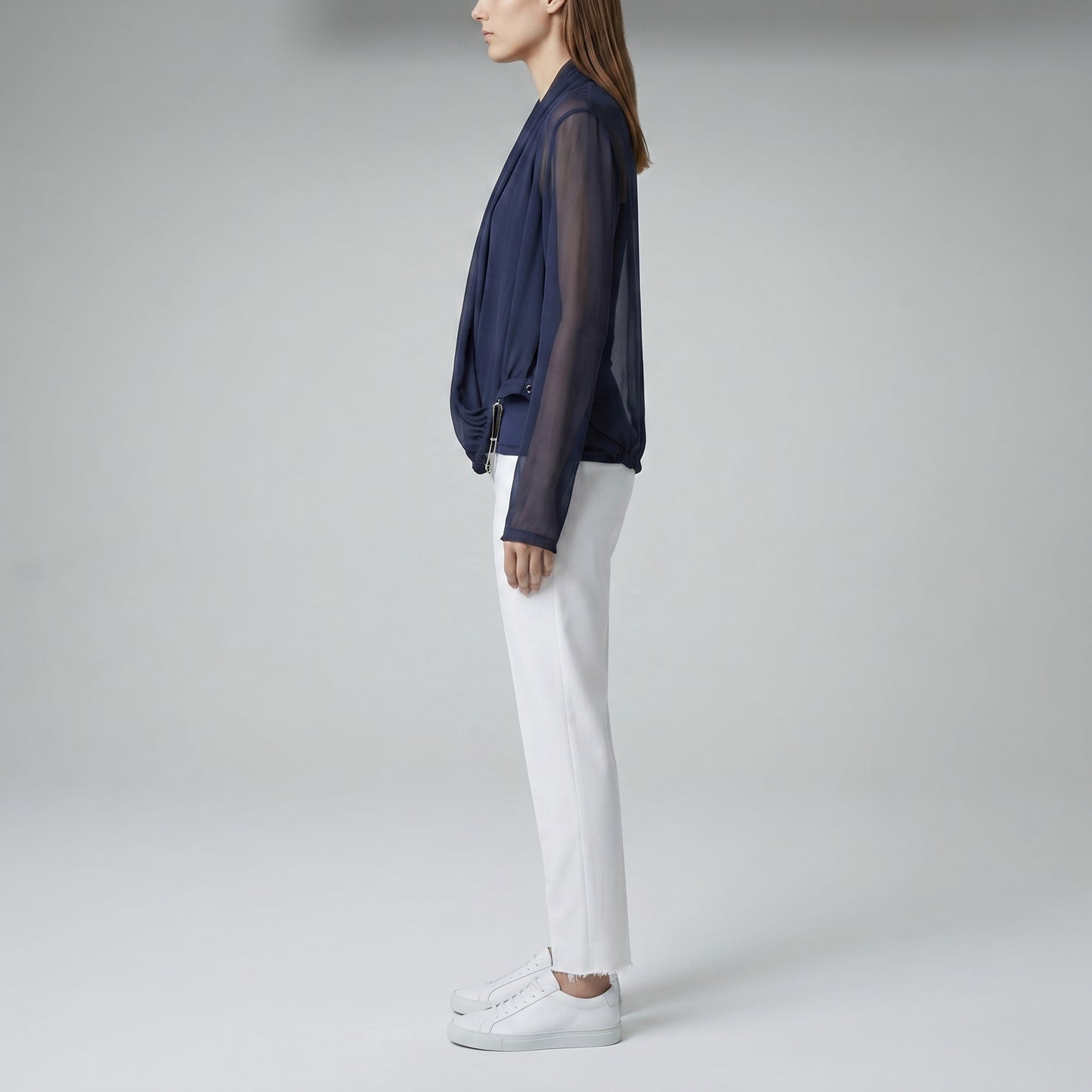 Draped Sheer Navy Layered Top