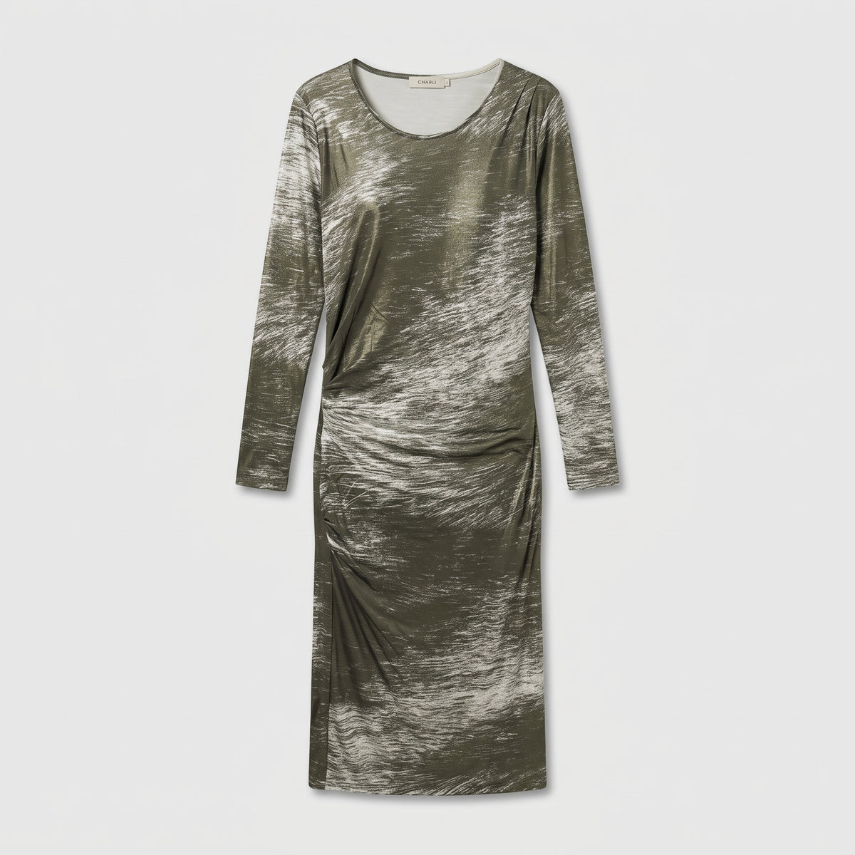 Abstract Print Ruched Midi Dress