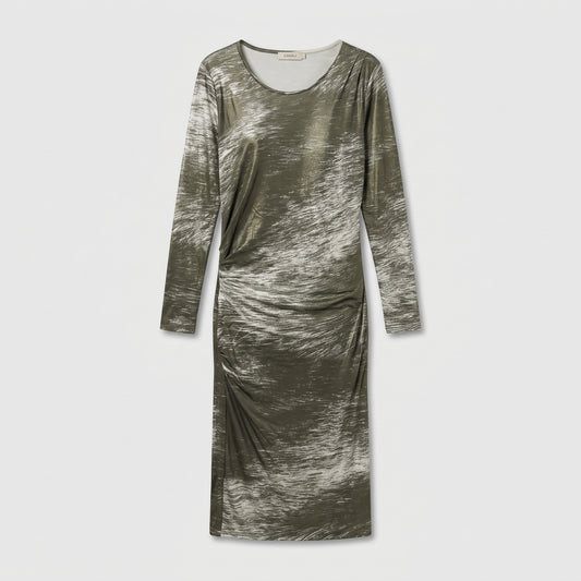 Abstract Print Ruched Midi Dress