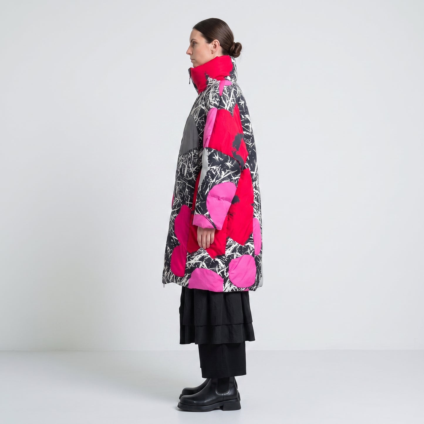 Abstract Floral Print Puffer Jacket