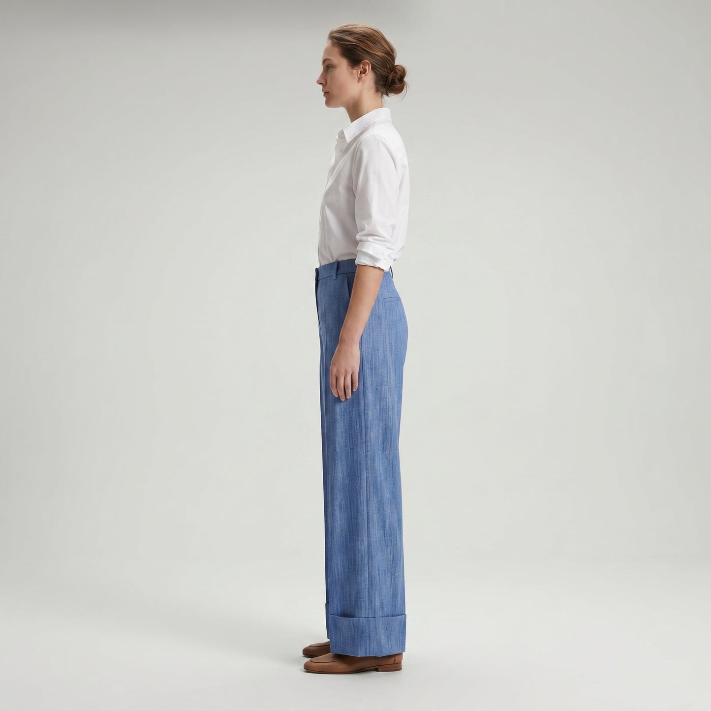 Tailored Wide-Leg Cuffed Trousers