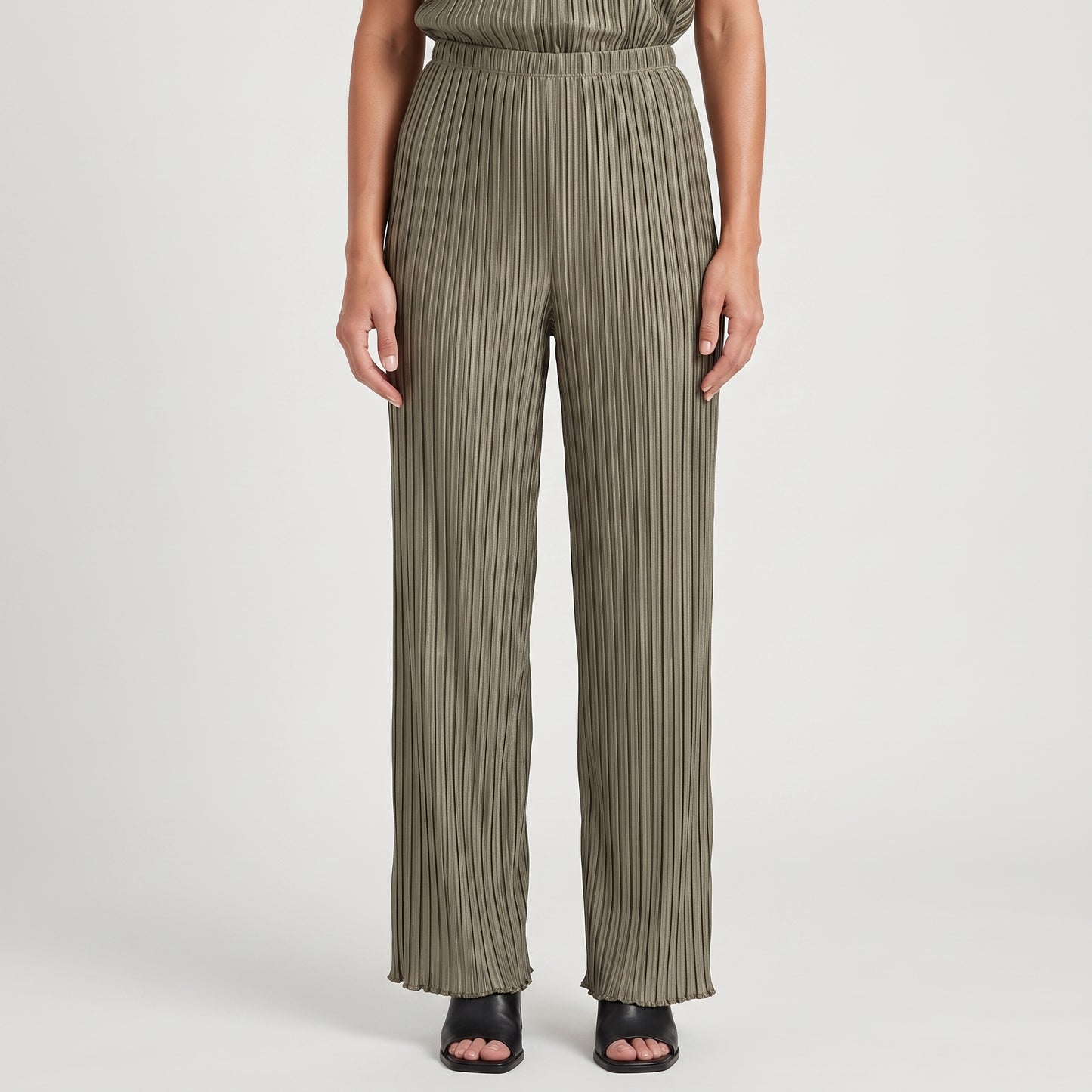 Pleated Wide Leg Olive Trousers