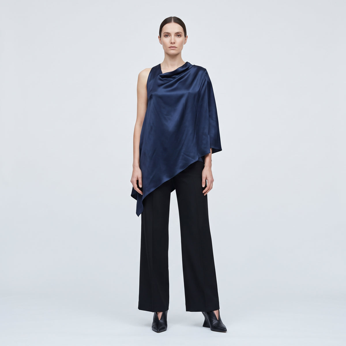 Asymmetric Navy Silk Top