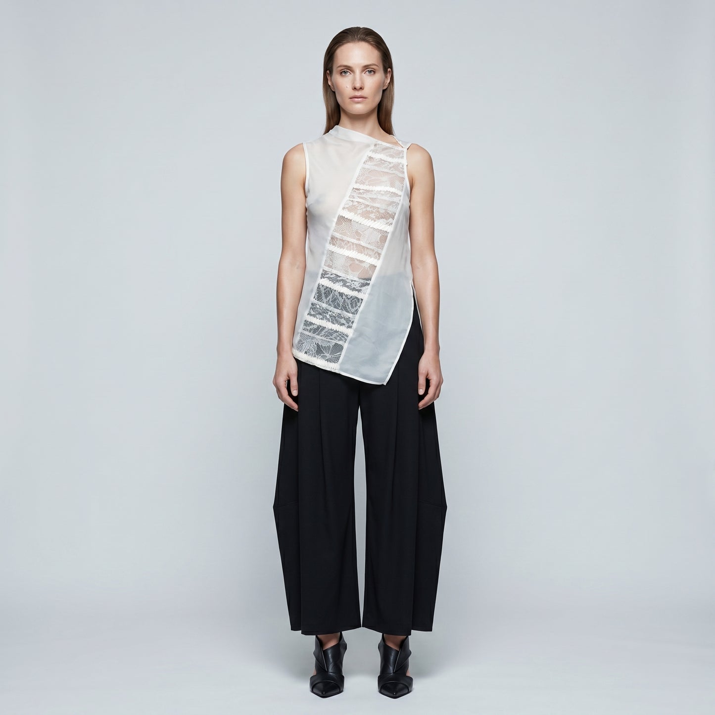 Asymmetric Lace Panel Sleeveless Top